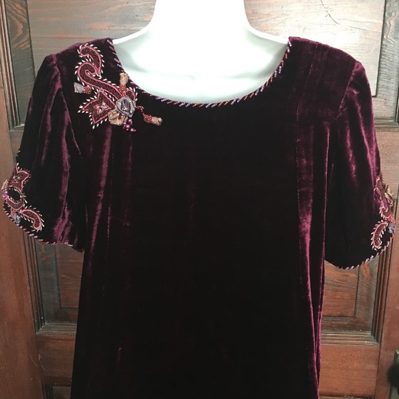 BOHO 90s handmade velvet art maxi dress NEW M - Picture 8 of 8